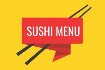 Japanese sushi menu vector illustration template. Japanese sushi menu vector illustration template. Chopsticks and flat ribbon