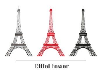 Set of vector illustration grey, red and black Eiffel tower isolated on white background