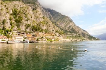 View of the Garda Lake . View of the Garda Lake and the old town of Limone in Italy