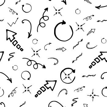 Seamless doodle ink pointer and arrow pattern. Seamless pattern. Doodle ink, hand drawn pointers, arrows and other signs. image