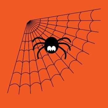 Black and orange vector cartoon isolated spider web with funny spider. Simple image with cobweb for halloween.. Black and orange vector cartoon isolated spider web with funny spider. Simple image with cobweb for halloween party.