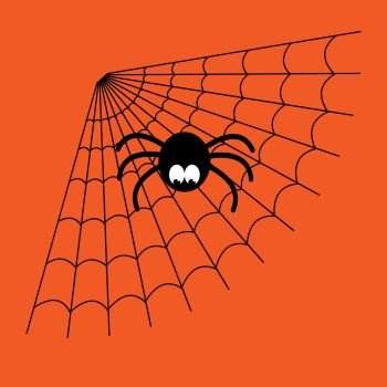 Black and orange cartoon isolated spider web with funny spider. Simple image with cobweb for halloween.. Black and orange cartoon isolated spider web with funny spider. Simple image with cobweb for halloween party.