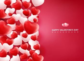 Soft and smooth red and white valentines hearts on pink Background with copy space for greetings card. Realistic 3D vector illustration 