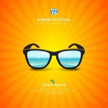 Sunglass with seascape. Summer background for print, advertisement, brochure, poster, leaflet. Vector illustration. Sunglass with seascape. Summer background