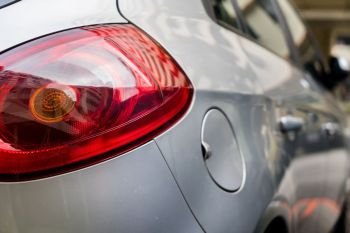 Focus closeup of Car rear light, Detail of modern car rear lamp grey color