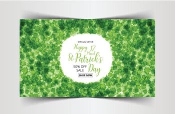 Vector Illustration of a St. Patrick's Day sale tag green clover leaves background