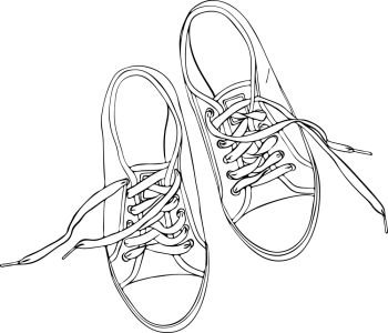 a pair of men’s hand-painted sneakers, a contour pattern, a top view