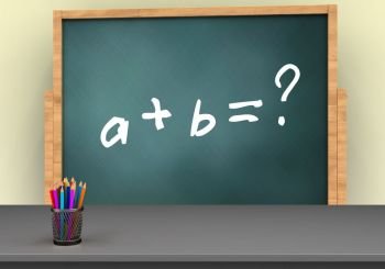 3d illustration of board with math exercise text and. 3d math exercise