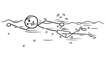 Cartoon vector stickman smiling enjoying swimming crawl on summer vacation holiday