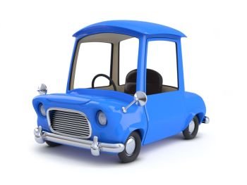 Funny cartoon 3d car in blue. 3d render of a funny cartoon 3d car in blue