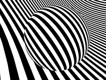 Monochrome striped landscape with large sphere