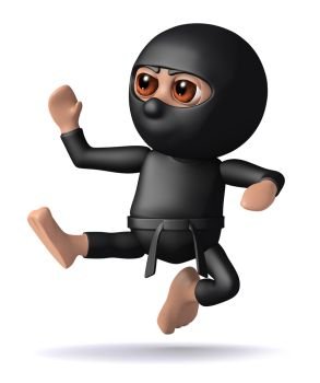 3d render of ninja doing a flying kick