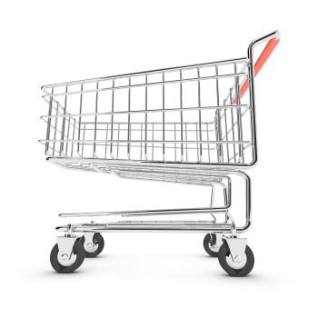3d render of a shopping trolley from a low angle