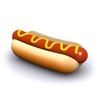 3d render of a hot dog in a bun covered in mustard