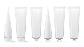 Cosmetic Tube Set. Vector Mock Up. Cosmetic, Cream, Tooth Paste, Glue White Plastic Tubes Open And Closed Set Packaging Realistic Illustration. Isolated. Cosmetic Tube Set. Vector Mock Up. Cosmetic, Cream, Tooth Paste, Glue White Plastic Tubes Open And Closed Set