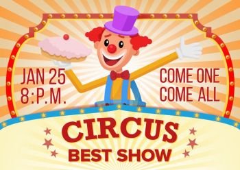 Circus Clown Banner Blank Vector. Traveling Circus Amazing Show. Carnival Festival Performances Announcement. Illustration. Circus Clown Show Poster Template Vector. Party Amusement Park. For Your Advertising. Illustration