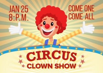 Circus Clown Poster Invite Template Vector. Amusement Park Party. Carnival Festival Background. Illustration. Circus Clown Banner Blank Vector. Traveling Circus Amazing Show. Carnival Festival Performances Announcement. Illustration