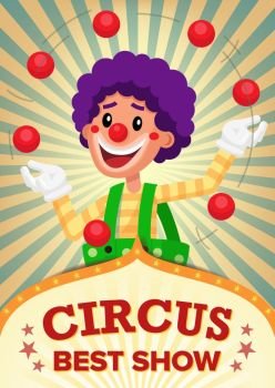 Circus Clown Show Poster Template Vector. Party Amusement Park. For Your Advertising. Illustration. Circus Clown Show Poster Blank Vector. Vintage Magic Show. Fantastic Clown Performance. Holidays And Events. Illustration