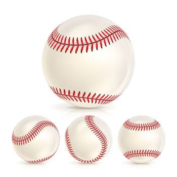 Baseball Leather Ball Close-up Set Isolated. Baseball Leather Ball Isolated On White. SoftBall Base Ball. Shiny