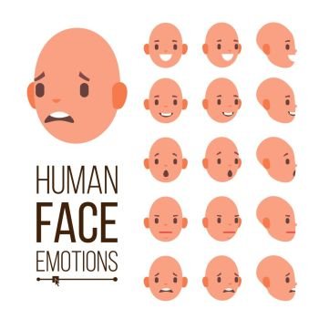 Human Emotions Vector. Face Smiling, Angry, Surprised, Laughing, Serious. Variety Emotions Concept. Cute, Joy, Laughter, Sorrow. Isolated Flat Cartoon Illustration. Human Emotions Vector. Face Smiling, Angry, Surprised, Laughing, Serious. Variety Emotions Concept Cute Joy Laughter Sorrow Isolated Illustration