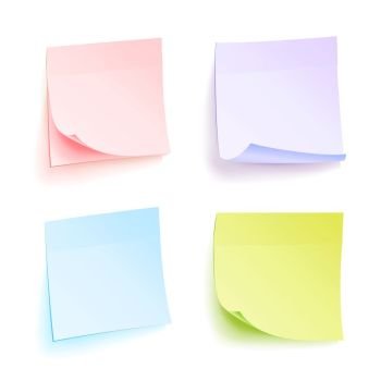 Paper Work Notes Isolated Vector. Set Of Color Sheets Of Note Papers. Four Bright Sticky Notes.. Paper Work Notes Isolated Vector. Set Of Color Sheets Of Note Papers. Four Bright Sticky