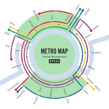 Metro Map Vector. Template Of City Transportation Scheme For Underground Road. Colorful Background With Stations. Metro Map Vector. Template Of City Transportation Scheme For Underground Road. Colorful Background With Stations.