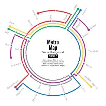 Metro Map Vector. Plan Map Station Metro And Underground Railway Metro Scheme Illustration. Colorful Background With Stations. Metro Map Vector. Plan Map Station Metro And Underground Railway Metro Scheme Illustration. Colorful Background With Stations.
