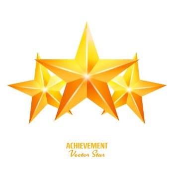 Three Achievement Vector Stars. Yellow Sign. Golden Decoration Symbol. 3d Shine Icon Isolated On White Background.. Three Achievement Vector Stars. Yellow Sign. Golden Decoration Symbol. 3d Shine Icon Isolated On White