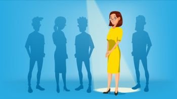 Woman Stand Out From The Crowd Vector. Job And Staff, Human And Recruitment. Business Success. Good Idea, Independence, Leadership. Flat Illustration. Woman Stand Out From The Crowd Vector. Job And Staff, Human And Recruitment. Business Success. Good Idea, Independence, Leadership. Illustration