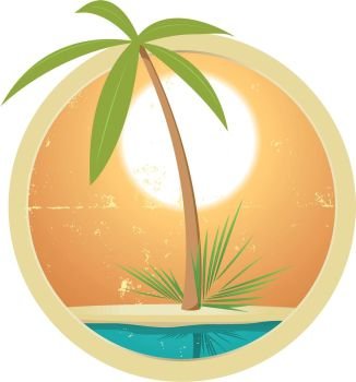 Illustration of a summer banner, with palm tree and grunge texture. Summer Banner