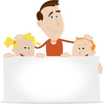 Happy Birthday To You Mum !. Illustration of happy chidren and their father wishing a happy anniversary to their mother