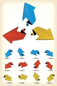 Illustration of a set of abstract glossy dynamic arrows moving and rising. Motion Arrows Set