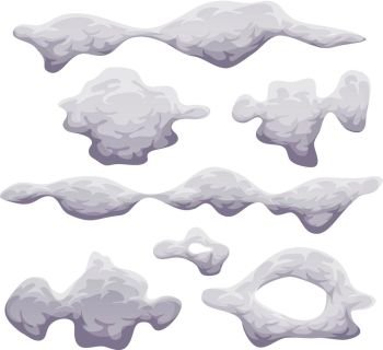Illustration of a set of cartoon funny clouds, smoke patterns and fog icons isolated on white background. Cartoon Smoke, Fog And Clouds Set