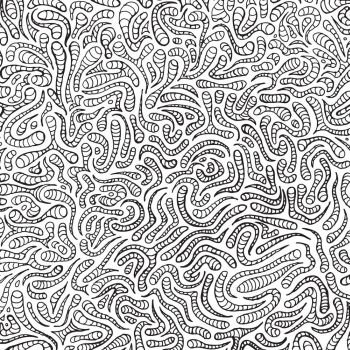 Doodle Hand Drawn Pattern For Coloring Book. Illustration of a black and white page for coloring book, with abstract art patterns of circular and striped shapes of worms