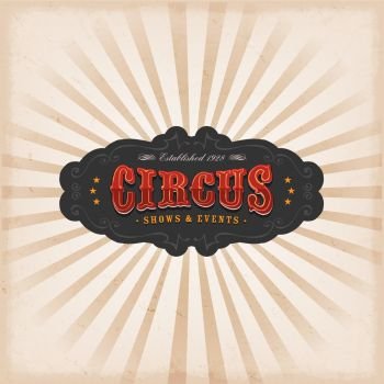 Circus Background With Texture. Illustration of a retro and vintage american circus background, with banner, grunge texture and red and blue sunbeams