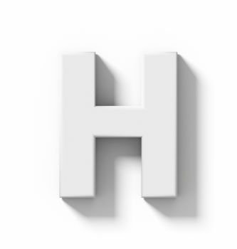 letter H 3D white isolated on white with shadow - orthogonal projection - 3d rendering