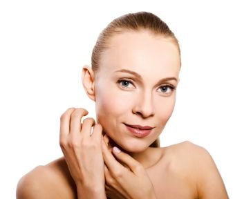 Skin and beauty care - young beautiful female isolated