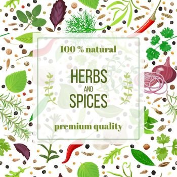 Cooking herbs and spices seamless pattern set. Cooking herbs and spices seamless pattern vector banner set. Popular culinary herbs. Design for cosmetics, store, market, natural health care products. Can be used as logo, label, web, textile, emblem