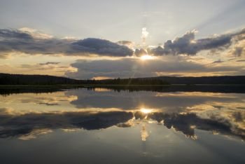 Sunset at lake Raudsjon near Gausdal in Norway. Lake Raudsjon in Norway