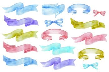 Set of color watercolor ribbon. isolated. Collection