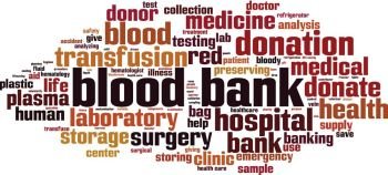 Blood bank word cloud concept. Vector illustration
