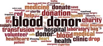 Blood donor word cloud concept. Vector illustration
