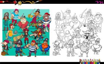 Cartoon Illustration of Pirates Fantasy Characters Group Coloring Book Activity