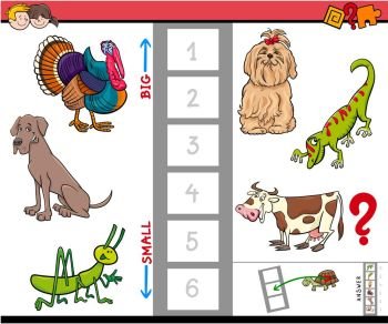 Cartoon Illustration of Educational Game of Finding the Biggest and the Smallest Animal Characters for Preschool Children