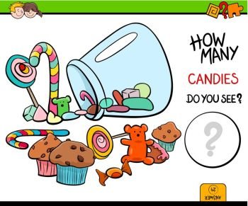 Cartoon Illustration of Educational Counting Activity Game for Children with Candies