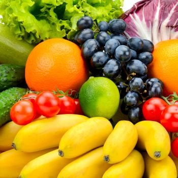 collection fresh fruits and vegetables. Natural background.