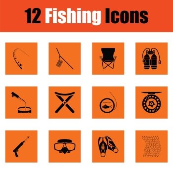 Fishing icon set. Orange design. Vector illustration.
