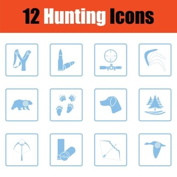 Set of hunting icons. Set of hunting icons. Blue frame design. Vector illustration.