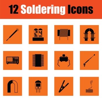 Set of twelve soldering  icons. Set of twelve soldering  icons. Orange design. Vector illustration.