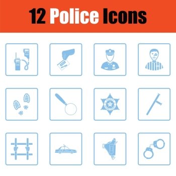Set of police icons. Set of police icons. Blue frame design. Vector illustration.
